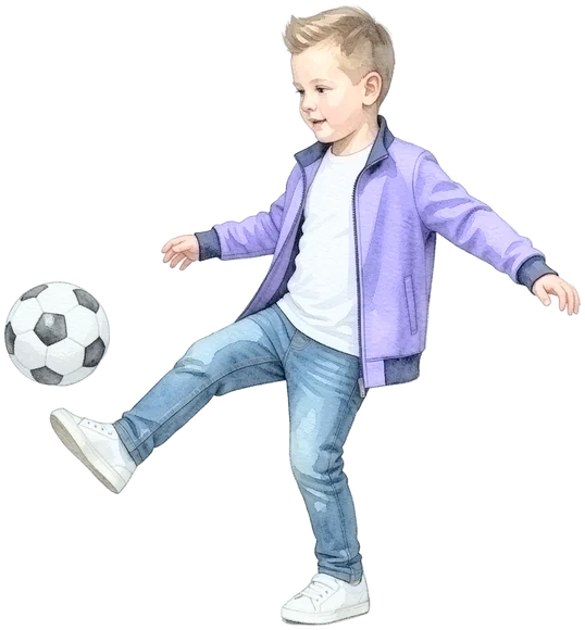 Der Kidz.me-Junge schießt einen Fußball