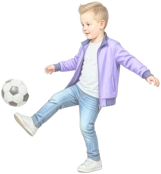 Der Kidz.me-Junge schießt einen Fußball