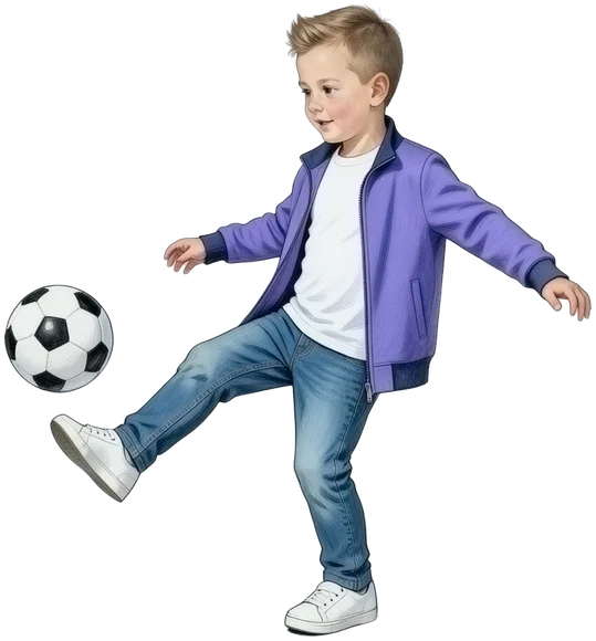 Der Kidz.me-Junge schießt einen Fußball