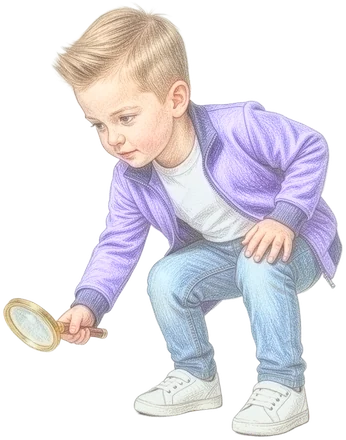 Der Kidz.me-Junge betrachtet eine Schnecke durch eine Lupe