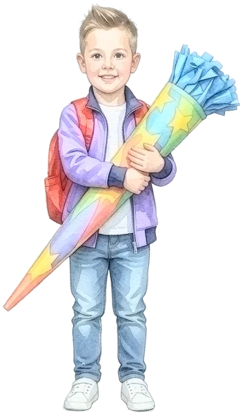 Der Kidz.me-Junge mit Schultüte und Ranzen