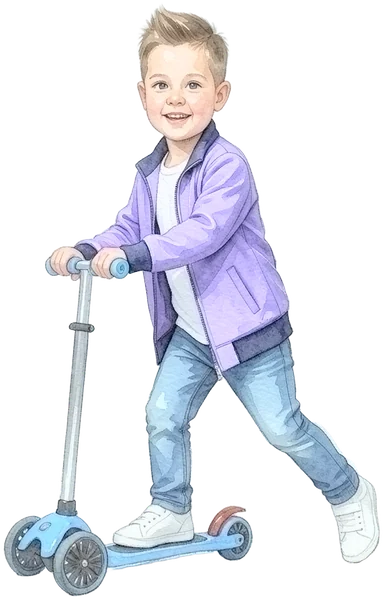 Der Kidz.me-Junge fährt Roller