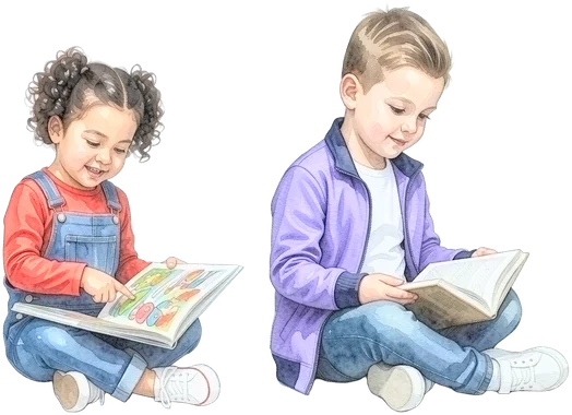 Die beiden Kidz.me-Kinder lesen nebeneinander